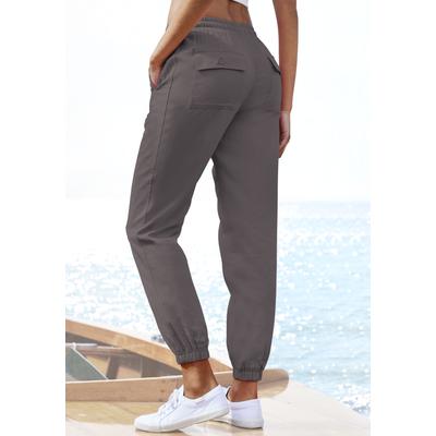 Schlupfhose LASCANA "aus sommerlicher Webware in lockerer Passform", Damen, Gr. 46, N-Gr, grau (anthrazit), Web, Obermaterial: 65% Lyocell, 35% Baumwolle, unifarben, figurumspielend, Hosen Schlupfhose, aus Webware, leichte Stoffhose mit Taschen,...