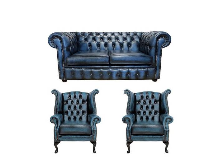 JVmoebel Chesterfield-Sofa Elegantes blaues Sofa aus hochwertigem Stoff, Made in Europa