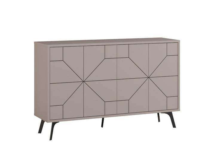 Calicosy Buffet mit 4 Türen und dekorierten Türen L123 cm - Dune, Taupe, 35x62.4x123 cm, Kleinmöbel, Kommoden, Sideboards