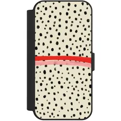 Nivocase Klapphülle für Apple iPhone 16 Handyhülle aus Kunst Leder NIVOflip schwarz Kunst Punkte Streifen (Apple iPhone 16), Smartphone Hülle, Schwarz