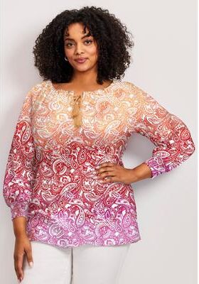 Plus Size Women's Ombre Print Top by Avenue in Warm Ombre Paisley (Size 14)