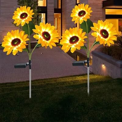 Inspired Finds LED Solar Sunflower Garden Lights With 1 Or 3 Heads For Outdoor Landscape Decor 3 Head 2pcs