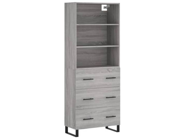 Fisinber Highboard Grau Sonoma 69,5x34x180 cm Schrank Holzwerkstoff Mehrzweck Kommode mit Metallfüßen für Wohnzimmer und Schlafzimmer, bietet großzügigen Stauraum.