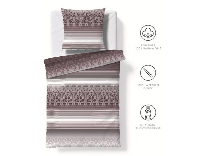 Bettwäsche FLEURESSE Aspen , braun, B/L: 155cm x 200cm, 1 Stk., 1 Stk., Feinbiber, B/L: 80cm x 80cm, 2 Stk., Feinbiber, Obermaterial: 100% Baumwolle, Bettwäsche, Bettwäsche, Feinbiber mit Karo