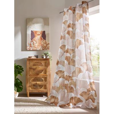 Gardine HEINE HOME Gr. 4, braun (weiß, braun), B:140cm H:245cm, Polyester, Gardinen, Gardine