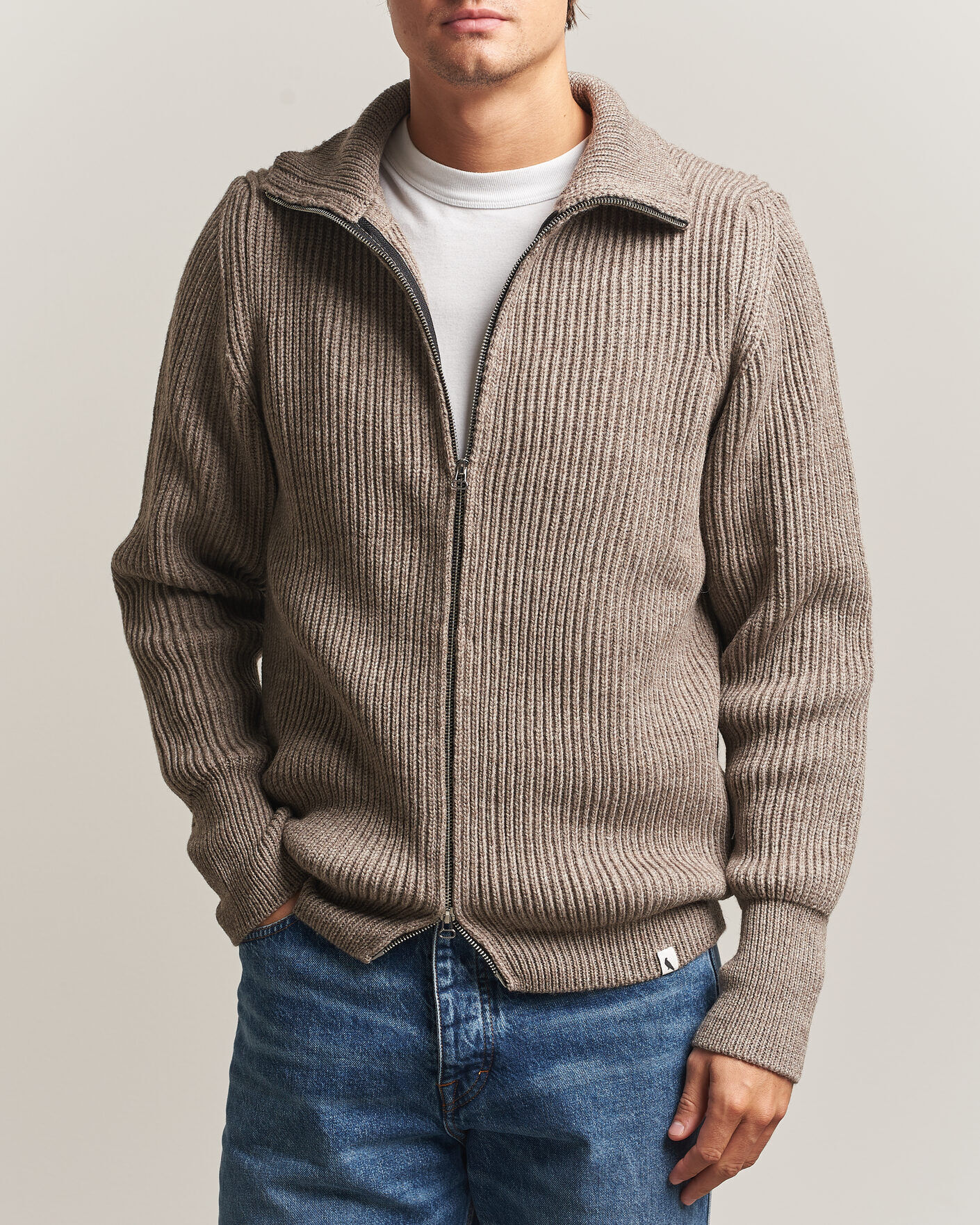 Peregrine Fisherman Merino Zip Cardigan Light Brown men L Brun