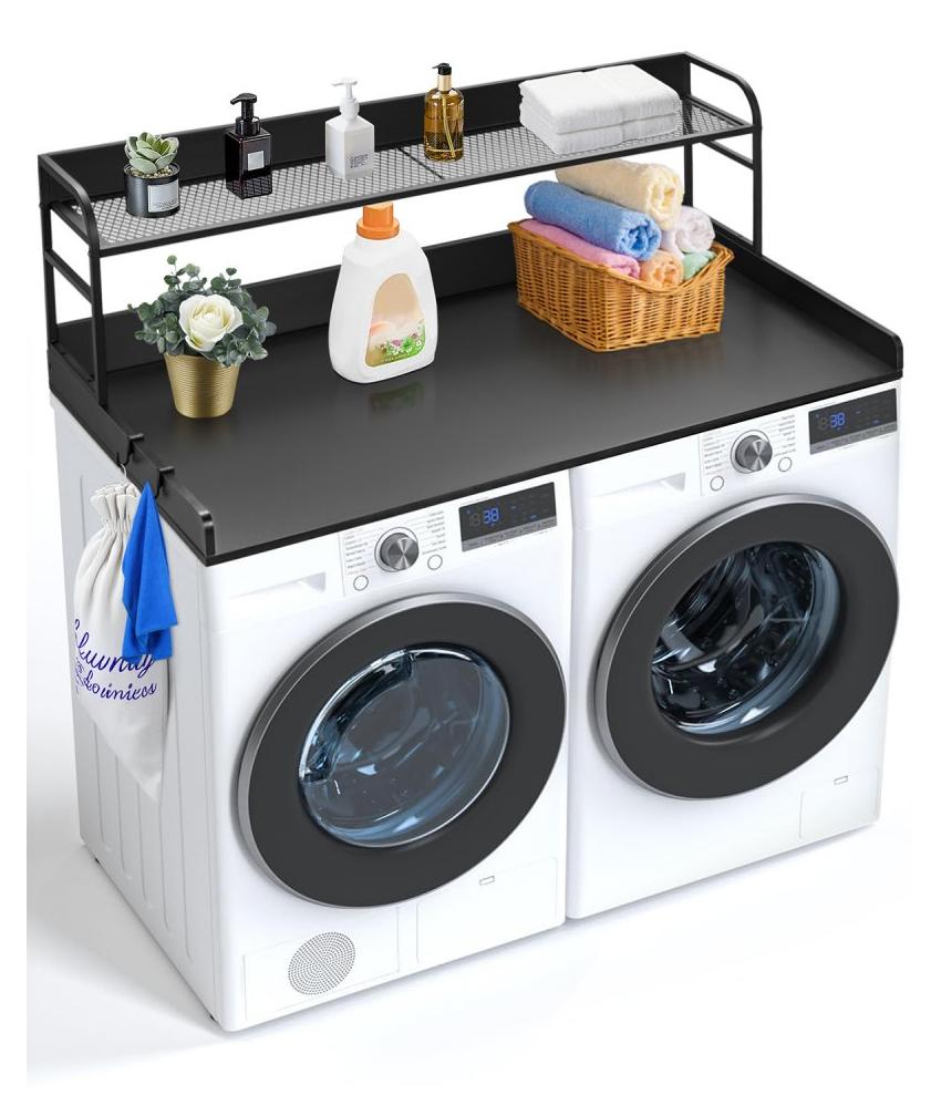 Waschmaschinen-Aufbauvorrichtung, Schwarz - 1370 x 700 x 419 mm - Tragfähigkeit: 113 kg - Material: Spanplatte (P2)