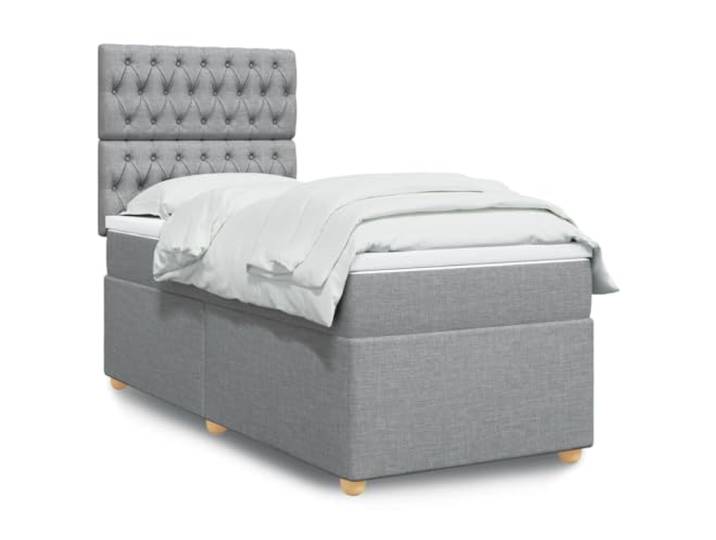 RJPLMFV Lattenrost, 80 x 200 cm, mit Matratze, Polyestergewebe Taschenfedern, Kopfteil verstellbar, abnehmbarer Topper, hellgrau