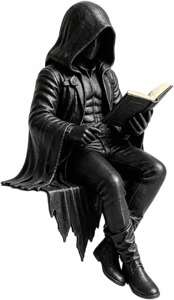 Leesfiguur Decoratie Donker Zwart - Boekenplank Sieraad met Gedetailleerd Vakmanschap - Lengte: 12 cm