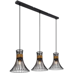 Deckenleuchte Pendellampe mit Gitter Lampenschirmen 3 flammig Hängeleuchte in schwarz-gold, Metall, 3x E27, LxBXH 80x22x120cm, Wohnzimmer Esszimmer Schlafzimmer