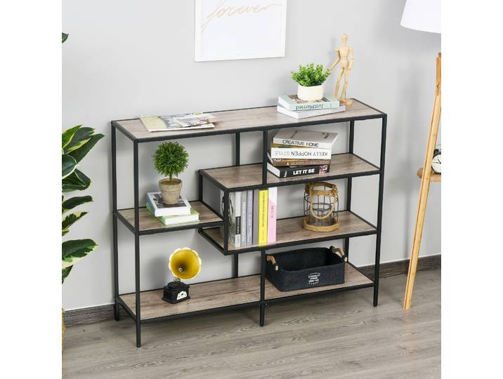 HOMCOM Étagère Industrielle Métal Noir Chêne Clair 120x32x95cm