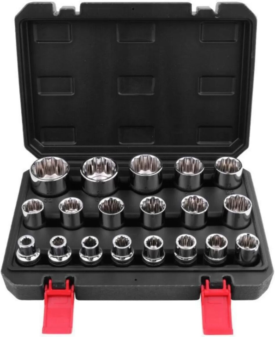 INF 19-teiliges Vielzahn-Steckschlüssel-Set – Sechskant-, 12-Kant- und Vielzahn-Einsatz für Mechaniker