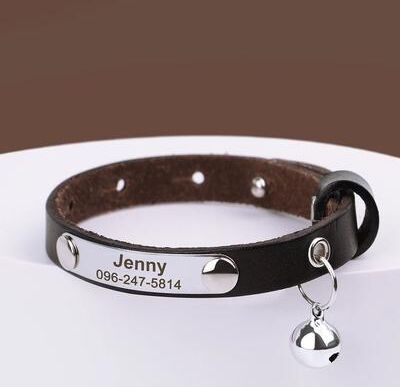 Inspire Select Personalized PU Leather Cat Collar With Free Engraving & Bell Adjustable Anti Lost Pet Collar brown 5.99.1 In