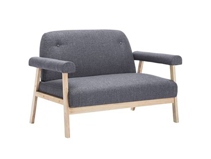 RJPLMFV 2-Sitzer-Sofa, Polyestergewebe, Dunkelgrau, Holz Sitzfläche gepolstert mit Schaumstoff, stabiler Holzrahmen, bequemes Wohnzimmer, Lesen oder Fernsehen