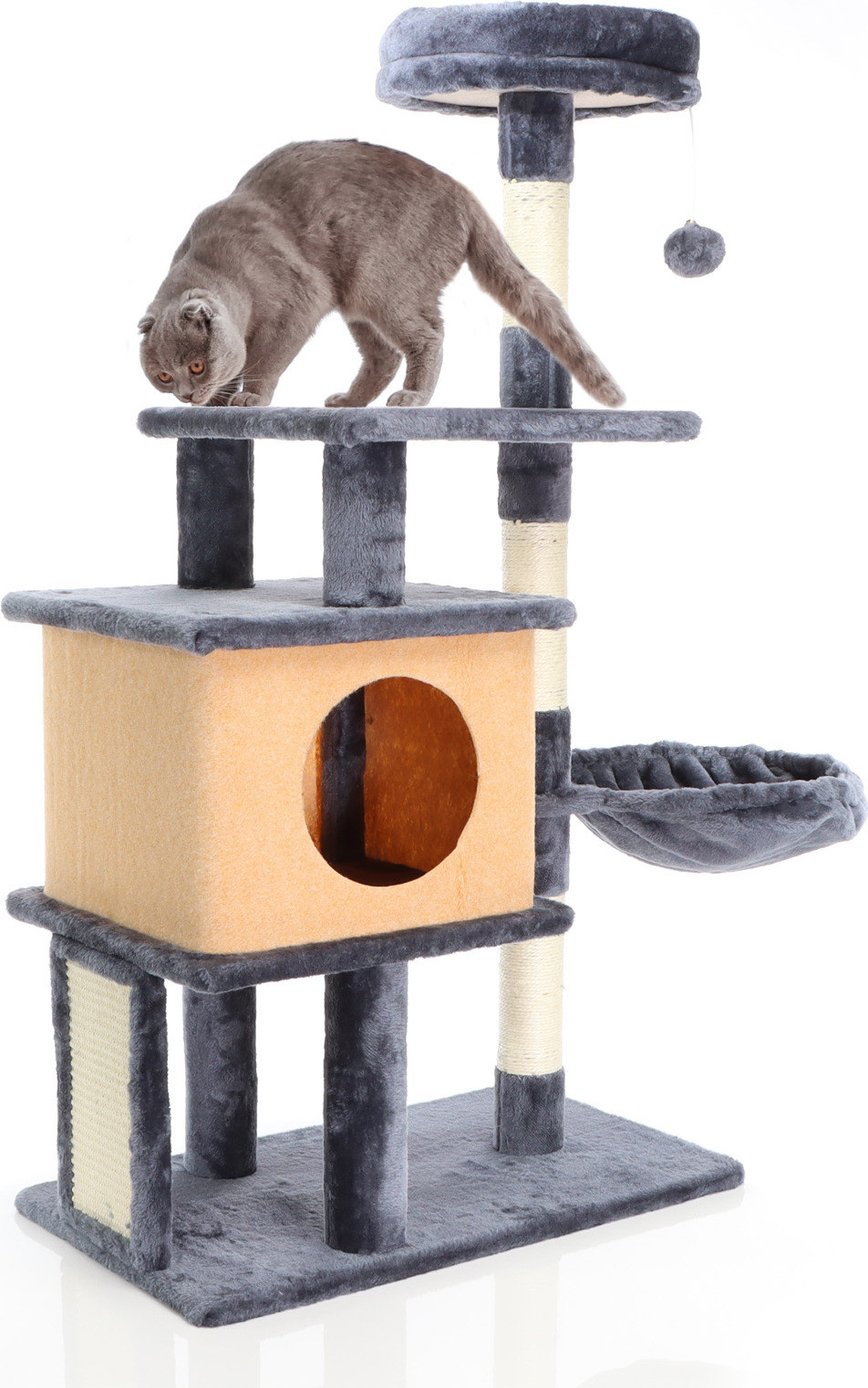 Fudajo Kattenkrabboom Donkergrijs met Kattenhuis, Ligplaats en Plateaus, Hoogte: 112 cm