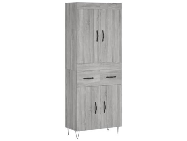 GFMGUEMV Highboard Grau Sonoma 69,5x34x180 cm Holzwerkstoff Viel Stauraum, Metallfüße, Türen, elegantes Design, Wohnzimmer, stabile Konstruktion