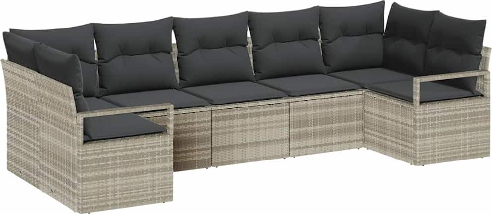 Sofa Set mit Kissen 7 pcs Hellgrau Poly Rattan