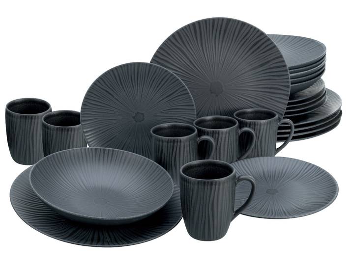Kombiservice CREATABLE Vesuvio, Service 24-tlg. , grau (schwarz), 24, Steinzeug, Geschirr-Sets, Kombiservice, Eleganz, Vulkanoptik