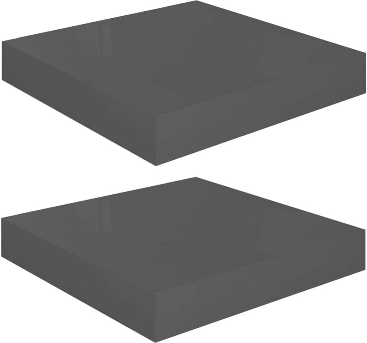 Set van 2 Zwevende Wandplanken - Vierkant - Hoogglans Grijs