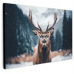 LEINWANDBILD Hirsche - Tiere - Landschaft - Winter - Schnee Gemälde 60x40 cm