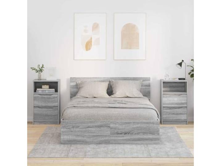 FMPGJLYH Nachttische 2er Set Graues Sonoma Holzwerkstoff 40x30x67cm Stabile Konstruktion, Zwei Schubladen & Ablage, Modernes Design