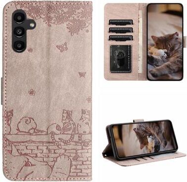 Inspired Deals Cute Cat Embossed Wallet Phone Case For Samsung Galaxy With Card Holder And Lanyard For Samsung Galaxy A54 grey