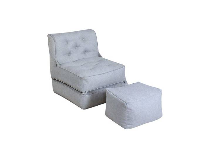 Fauteuil convertible chauffeuse avec repose-pieds en tissu gris clair ZONIRA