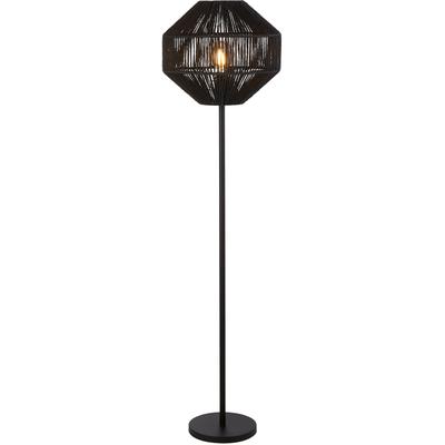 SEARCHLIGHT Stehlampe "Wicker Floor Lamp - Matt Black Metal & Black Rope Shade", schwarz (matt schwarz), 1, Ø 41cm H: 132cm, 1 Stk., Leuchten, Naturmaterial, Stehlampe
