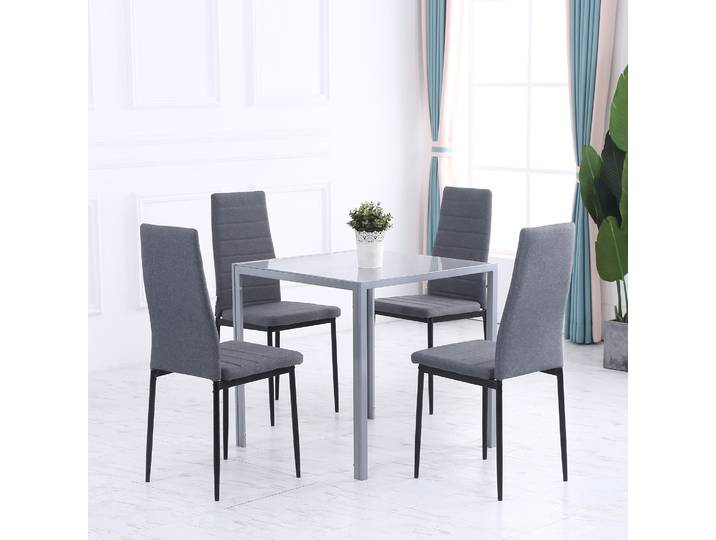 HOMCOM Table Carrée Cuisine Verre Compact Gris