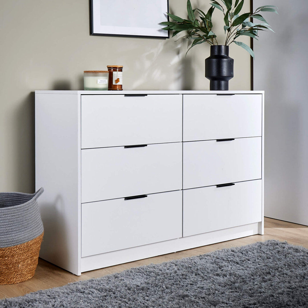 BigFurnitureWarehouse Phoenix 6 Drawer Chest Bedroom Storage Unit White 80cm H X 120cm W X 40cm D