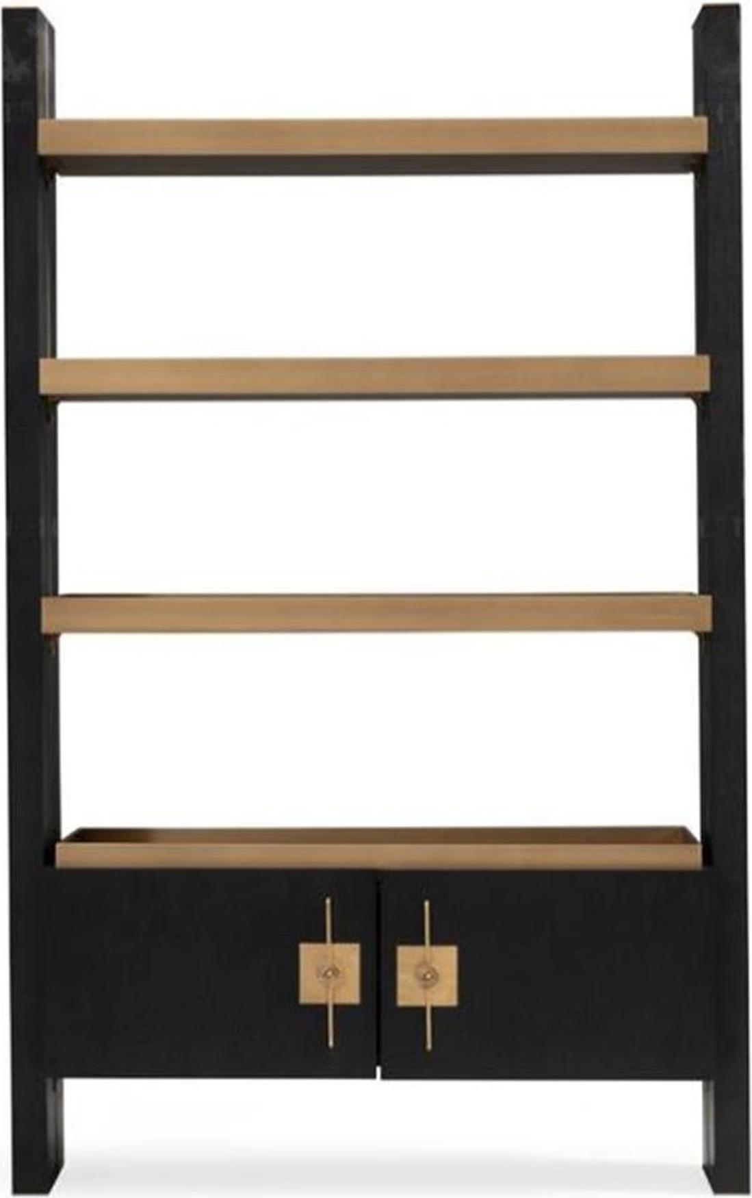 Design Schrank mit Regale Schranke Holz Schwarz Gold Holzschrank