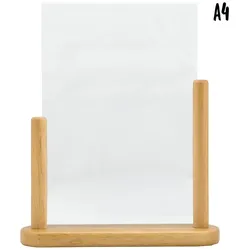 Securit® Transparenter Plakathalter A4 – Acryl – Sockel aus lackiertem Teakholz – Beidseitig