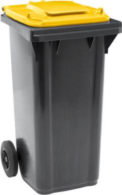 Fahrbare Mülltonne SSI Schäfer GMT eXtra, 120 l, EN 840, vorbereitet für Chipaufnahme, Ziehgriff, 90 % Recycling-Kunststoff, schwarz-gelb
