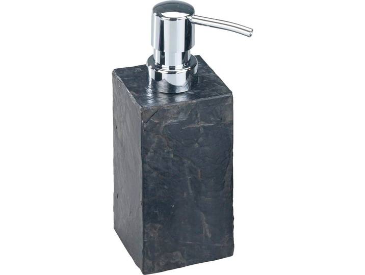 Seifenspender WENKO Slate Rock , grau, B:8,2cm H:17cm T:8,2cm, Polyresin (Kunststein), Dosierspender, Seifenspender