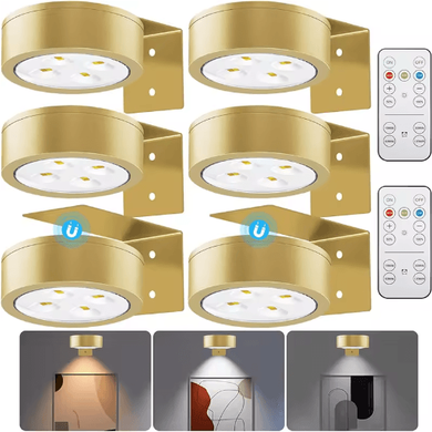 Inspire Picks 3 6PCS Magnetic LED Picture Lights Battery Operated Art Display Lights With Remote, Timer & 3 Lighting Modes gold 6pcs