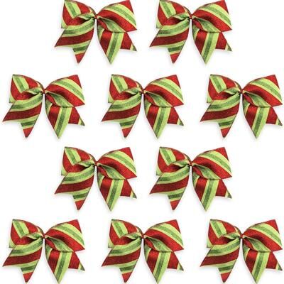 The Handy Homestead Small Burlap Bow For Party Supplies, Glitter Red Green Stripe Bows, Christmas Bows For Wreath Decorative Holiday Accents Small Burlap Bow For Party Supplies, Glitter Red Green Stripe Bows, Christmas Bows For Wreath Decorative Holiday A