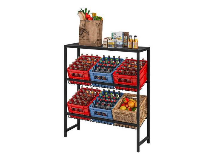 furnicato Standregal Getränkeregal 103L x 33B x 113,5H cm Schwarz, 1-tlg., Höhenverstellbarer Kastenständer mit Ablage für deine Vorräte