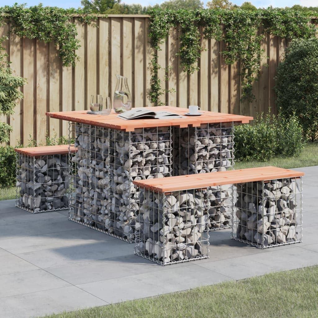 Gartentisch mit Gabionen und Douglasien-Massivholz, 100x102x72 cm, aus verzinktem Stahl, wetterfest und stabil, platzsparend für Balkon, Terrasse, Veranda und den Außenbereich