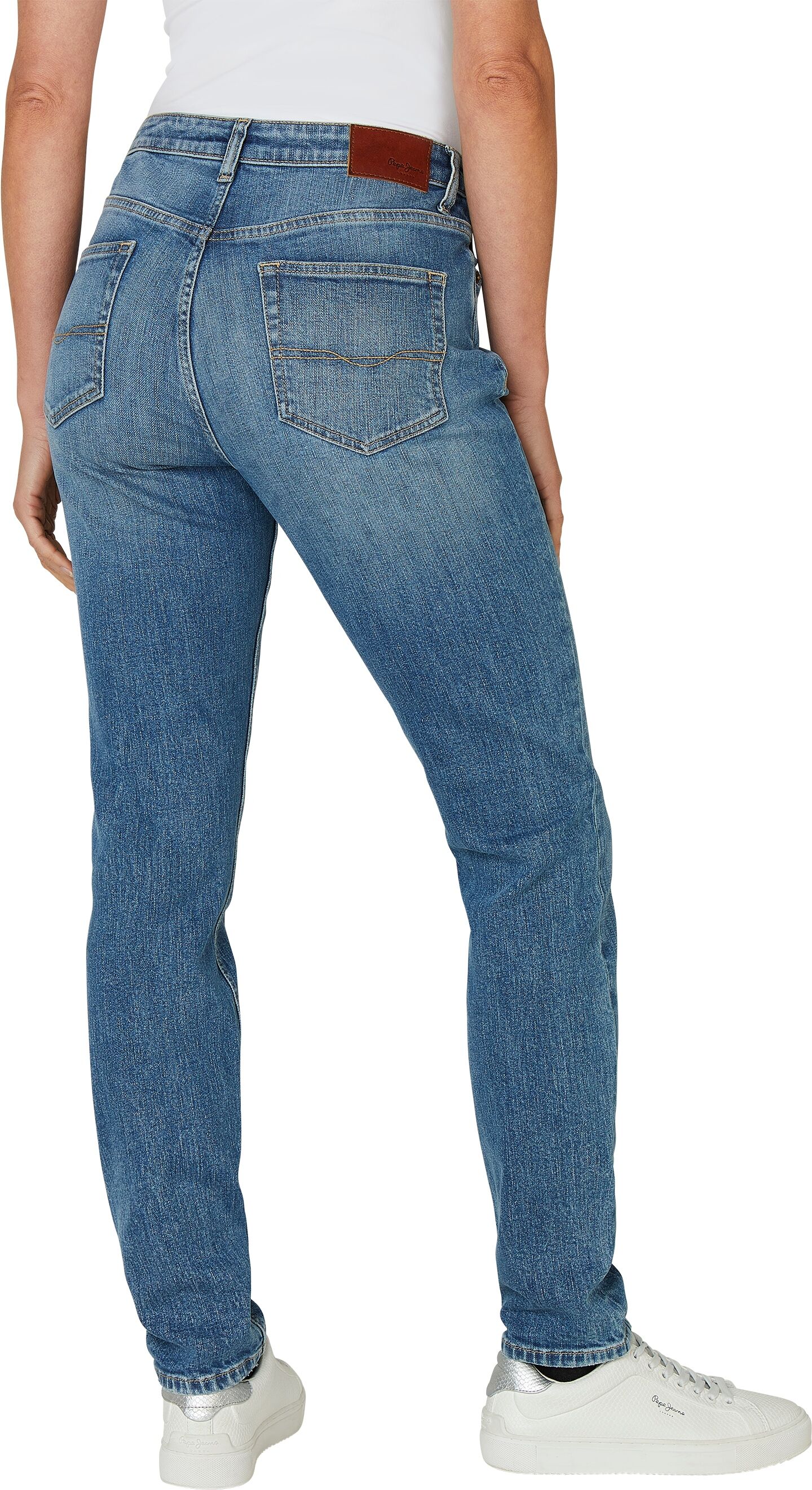 High-waist-Jeans PEPE JEANS "TAPERED JEANS HW", Damen, Gr. 25, Länge 30, blau (light destroyed blau), Denim/Jeans, Obermaterial: 99% Baumwolle, 1% Elasthan, Destroyed-Effekte, gerade, unten schmal lang, Jeans High-waist-Jeans light destroyed blau 25, Läng
