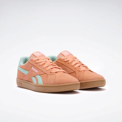 Sneaker REEBOK CLASSIC "REEBOK COURT RETRO", Damen, Gr. 38, orange (sunkissedorange, glitchaqua, gum), Synthetik, Textil, Schuhe Sneaker