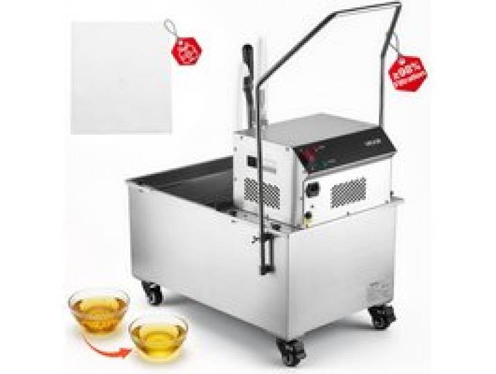 VEVOR Mobile Friteusenfiltermaschine 55 L 250 W Friteusenölfilterwagen für Gewerbliche Fritteusen, Schwerkraft-Rückfluss mit Hitzebeständigem Schlauch, Edelstahl-Spritzschutz und 4 Lenkrollen