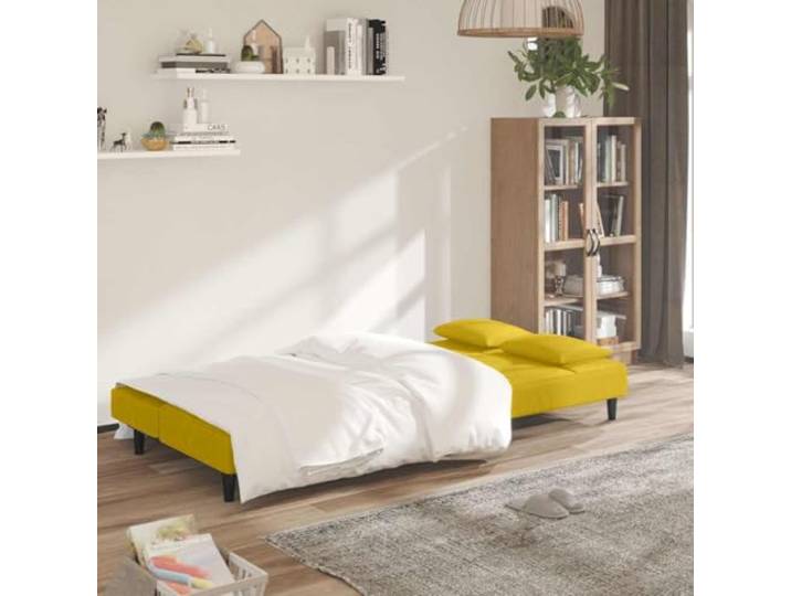 KTHLBRH Schlafsofa mit 2 Sitzplätzen und 2 gelben Kissen aus Samt Holzgestell, Schaumstoff, kann in ein Einzelbett umgewandelt werden, 110 kg, für Wohnzimmer und Büro