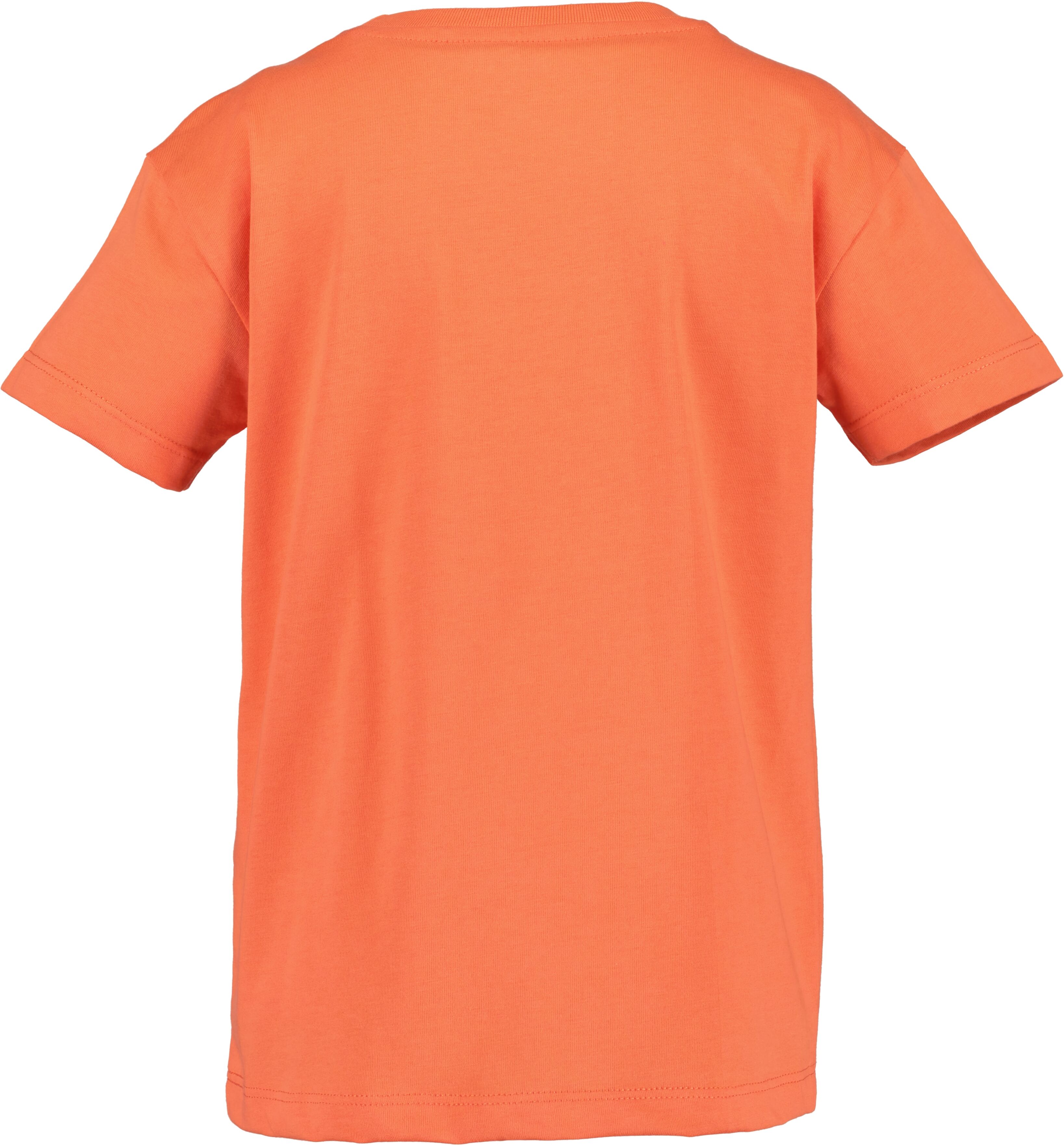 T-Shirt BLUE SEVEN, Jungen, Gr. 116, orange (flamingo), Single Jersey, Obermaterial: 100% Baumwolle, bedruckt, Basic normal, Rundhals, Shirts T-Shirt, Basic-Passform, mit modischem Druck, aus reiner Baumwolle flamingo 116