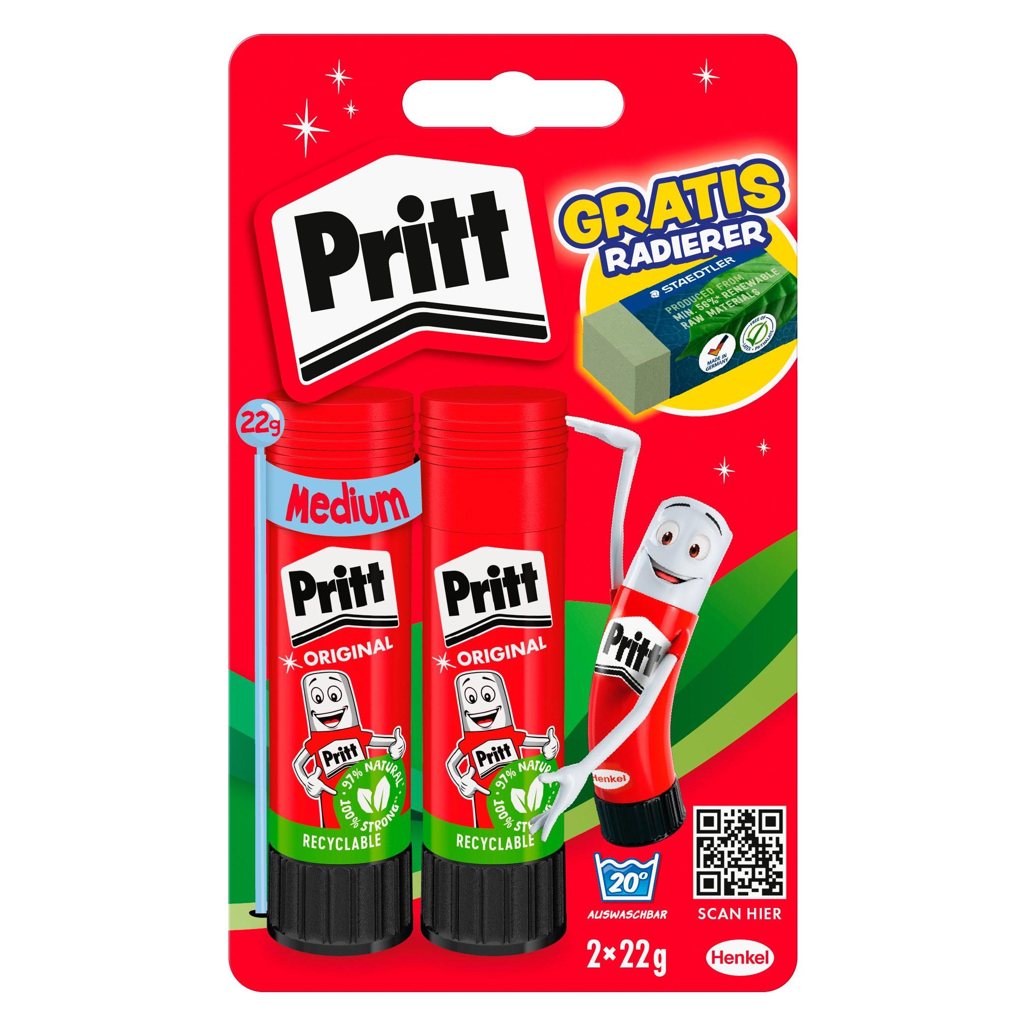Pritt Klebestift 2*22g + Radierer retail (22 g, 2x) (9H PK6PR)
