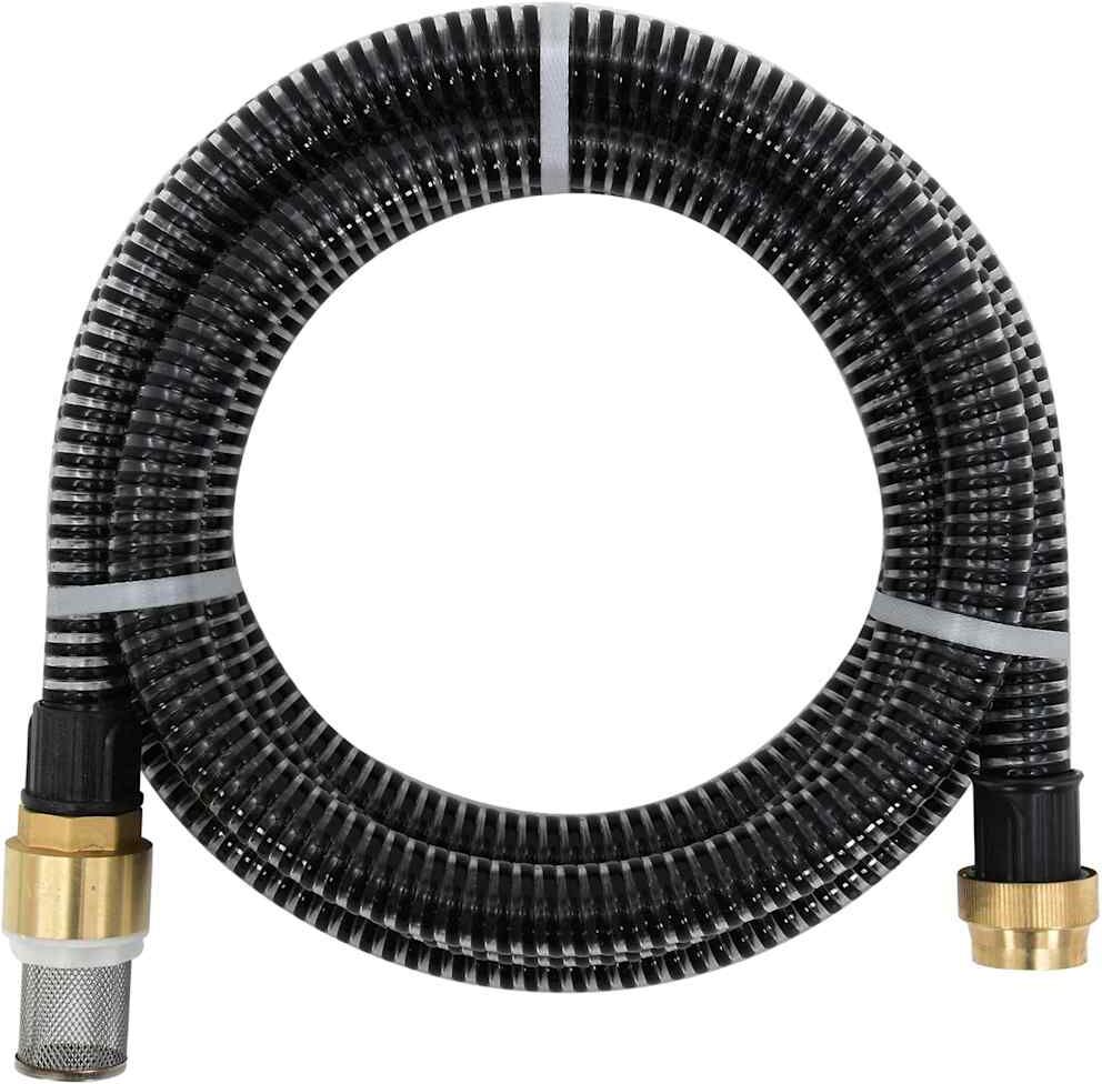 vidaXL Mangueira de sucção com conectores de latão 1,1" 3 m PVC preto Negro