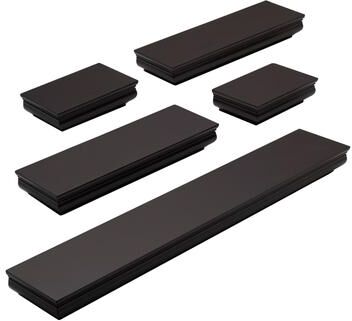 Melannco Set of 5 Espresso Wood Shelves, 2-6, 2-12, 1-24 Inches