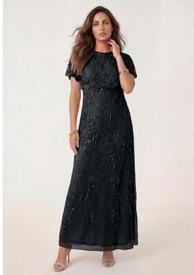 Plus Size Women's Plus Size Beaded Capelet Maxi Gown - Glam Evening Dress by Roaman's in Black (Size 22 W) Beaded Formal Evening Capelet Gown