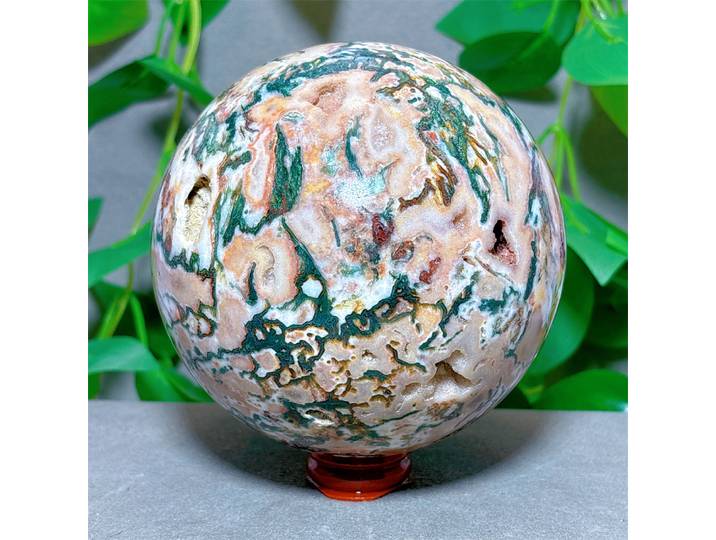 Sphère d'agate mousse en cristal naturel, pierre de quartz, minorganisateur, décoration de la maison, guérison énergétique Reiki, jardin spirituel, amour + support