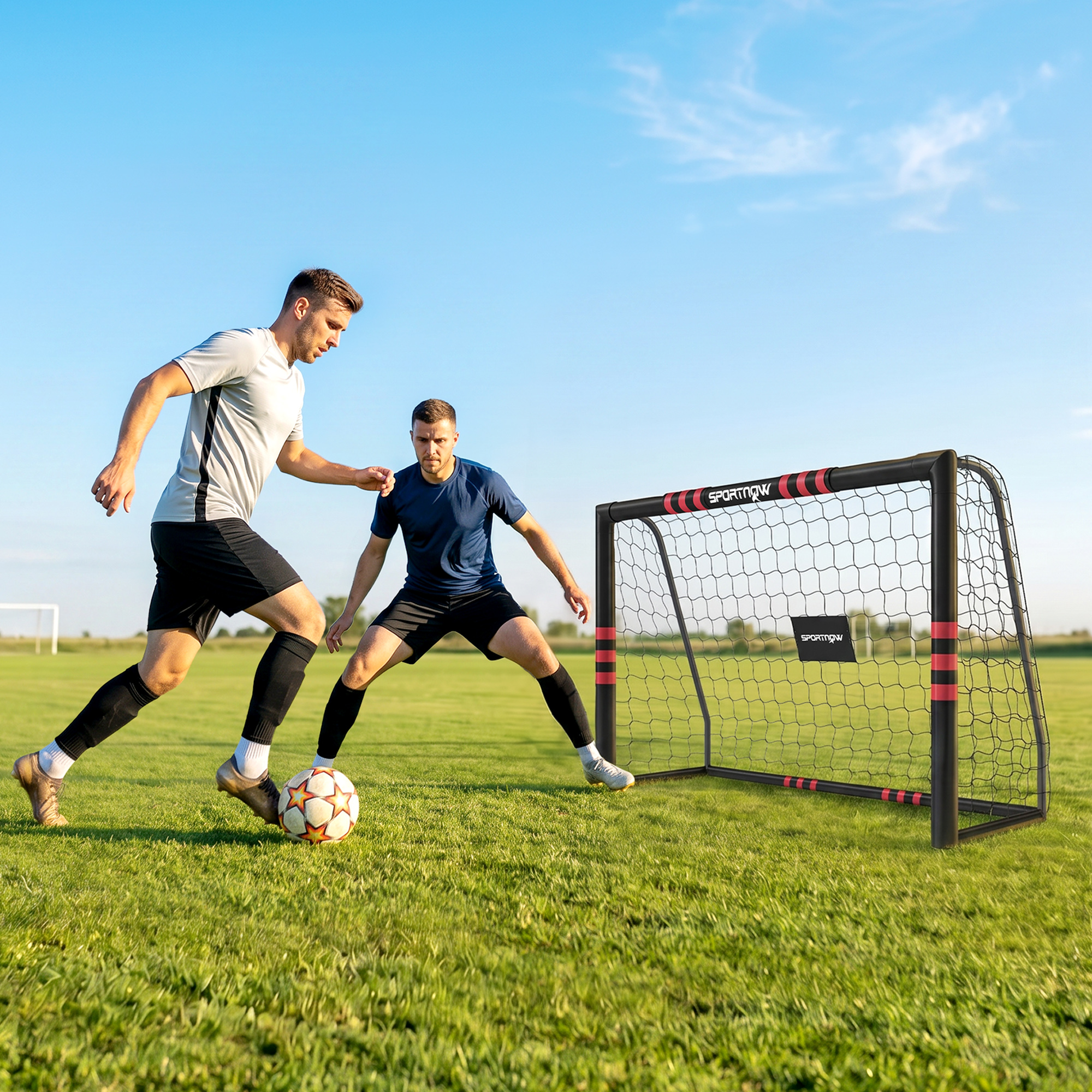 Sportnow Porta da calcio con rete, imbottitura e ancoraggi, 1,8x1,2 m, rosso   Aosom Italy