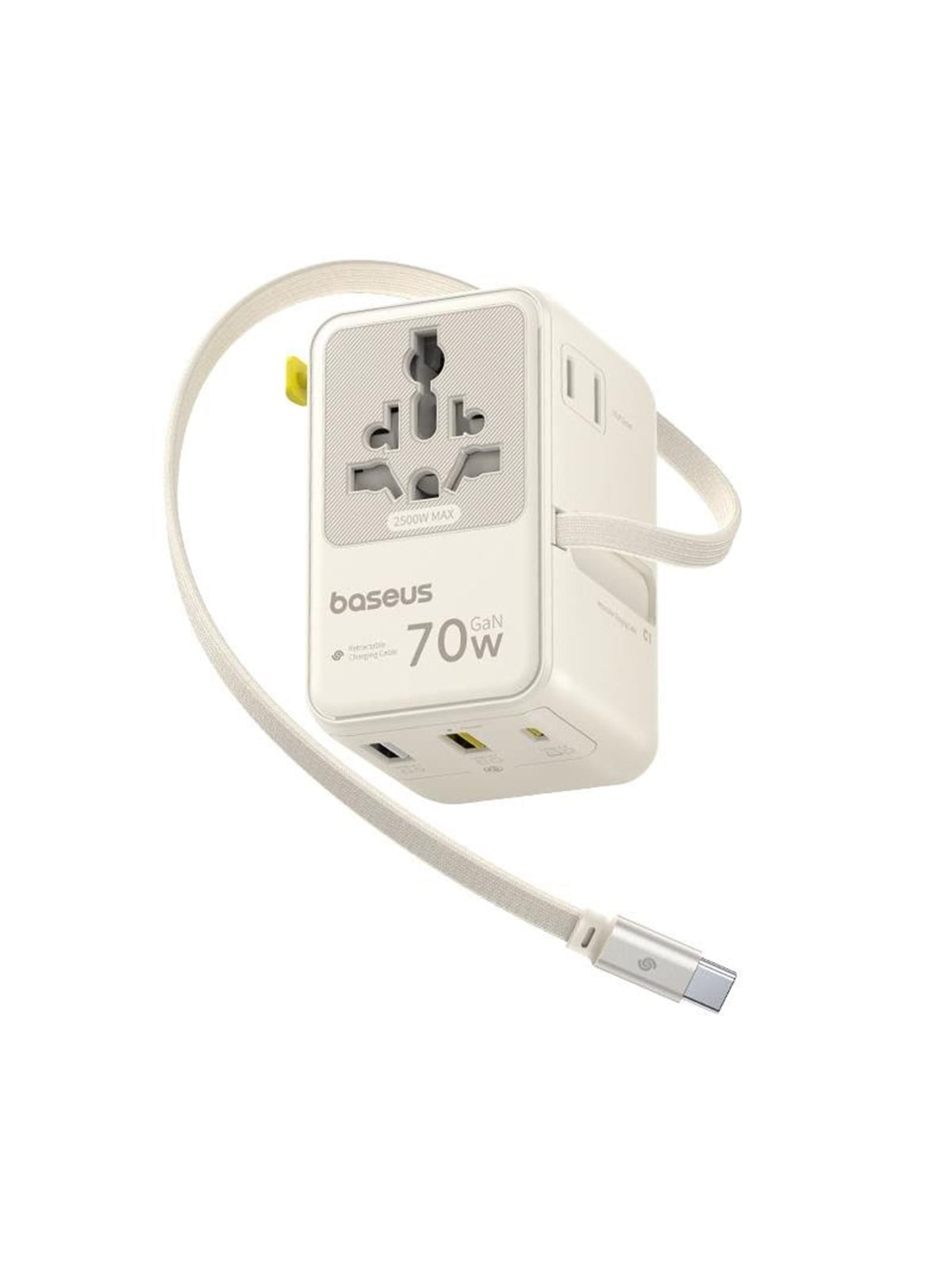 Baseus EnerCore CG11 70W 6-in-1 Travel Adapter with Retractable USB-C Cable - White